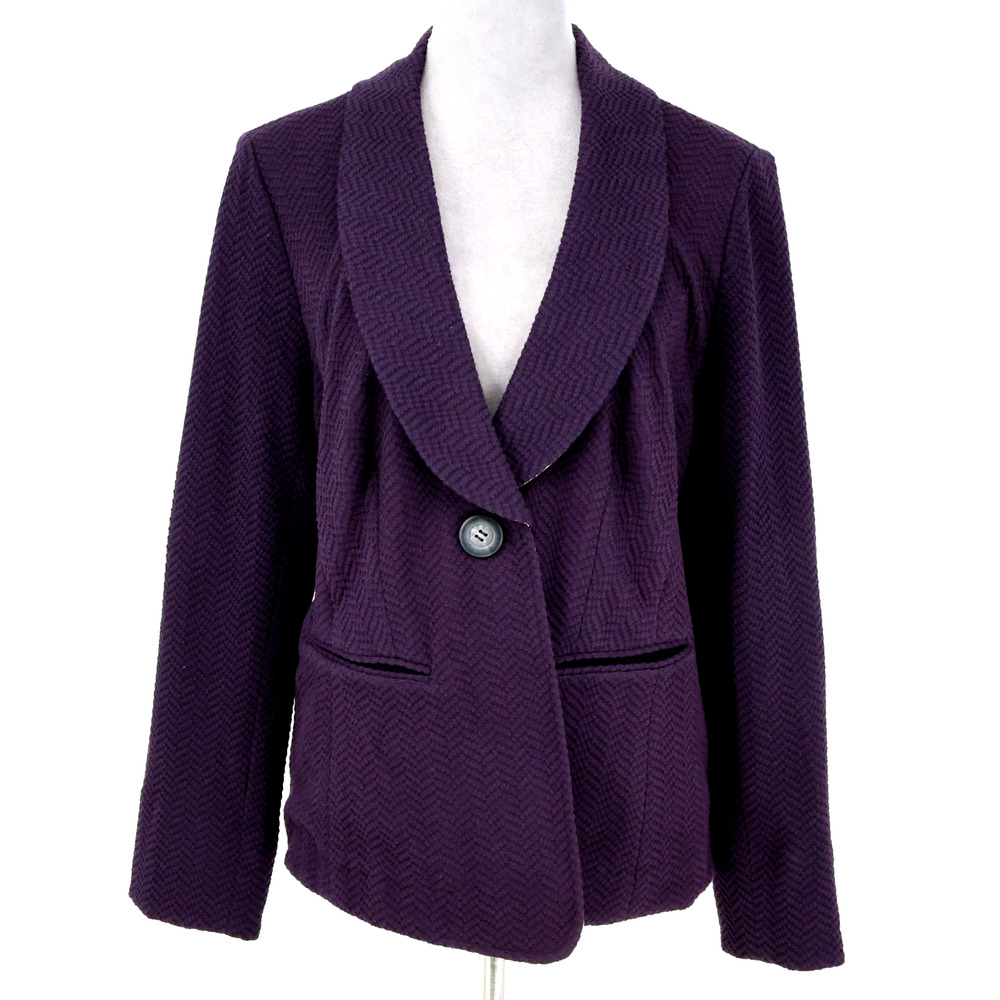 Coldwater Creek Jacket Womens 16 Purple Grape Stretch Cotton Knit Shawl Collar